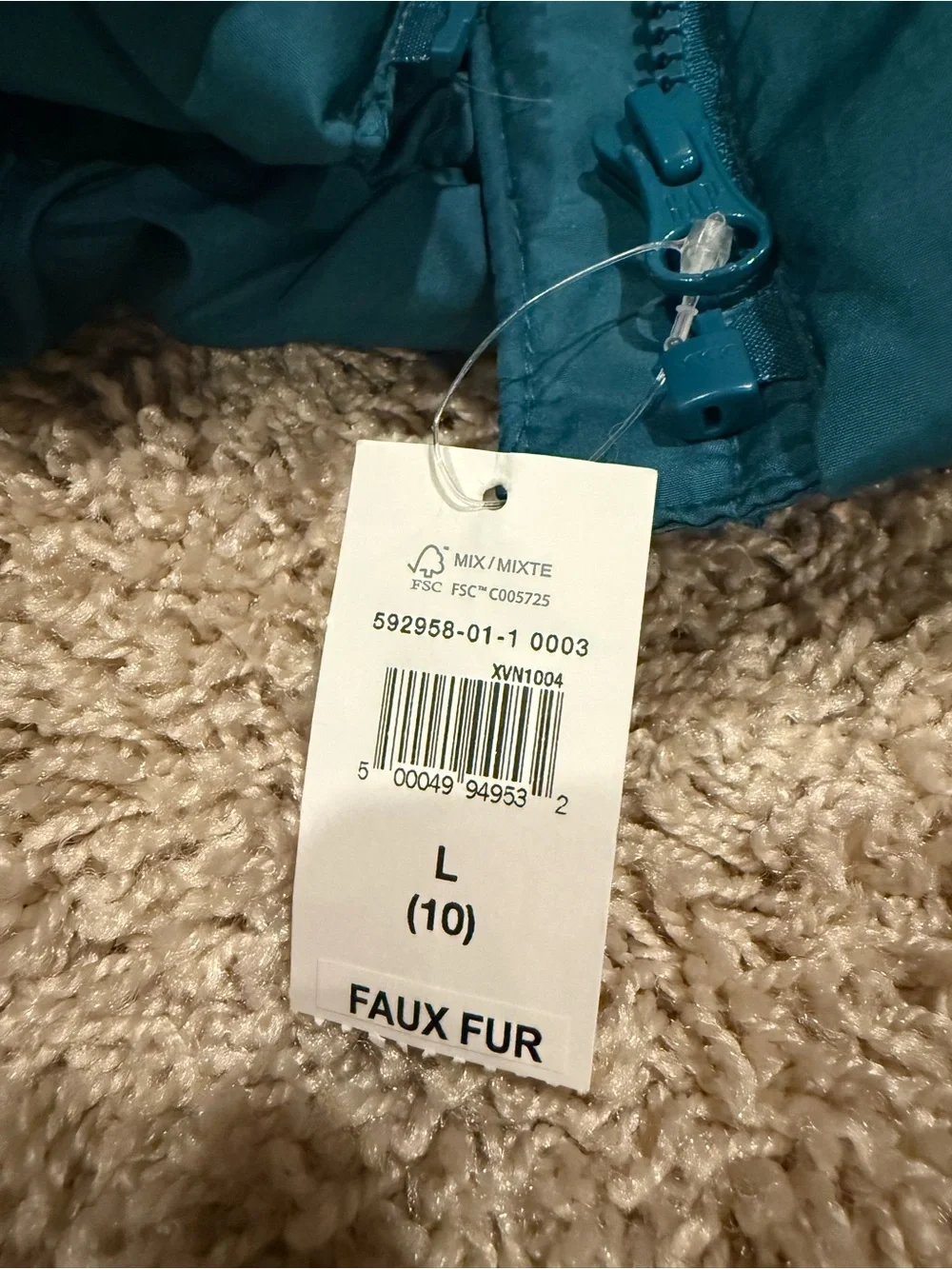 GAP Teal Hooded Puffer Jacket with Faux Fur Trim